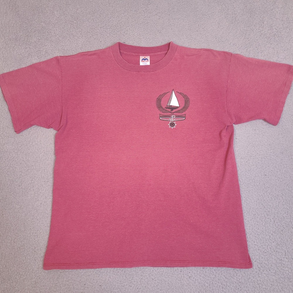 Vintage Sailing T-Shirt Miller Mens XL Red Maroon Striped‎ USA Made Boating